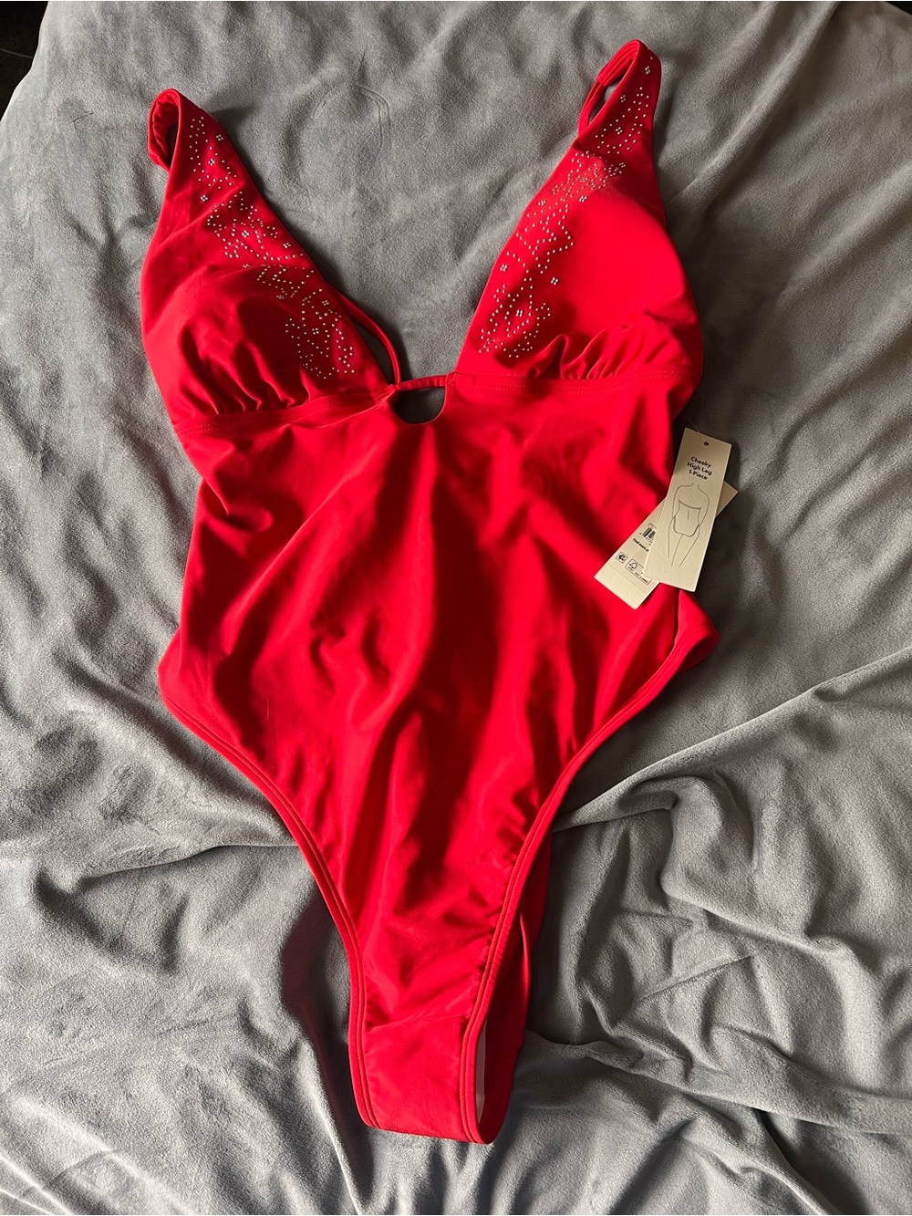 No Boundaries Red One-Piece Swimsuit with Crystal Detail